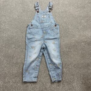 OshKosh Bgosh Toddler Girls 24 Mos Floral Railroad Striped Overalls Blue Denim‎